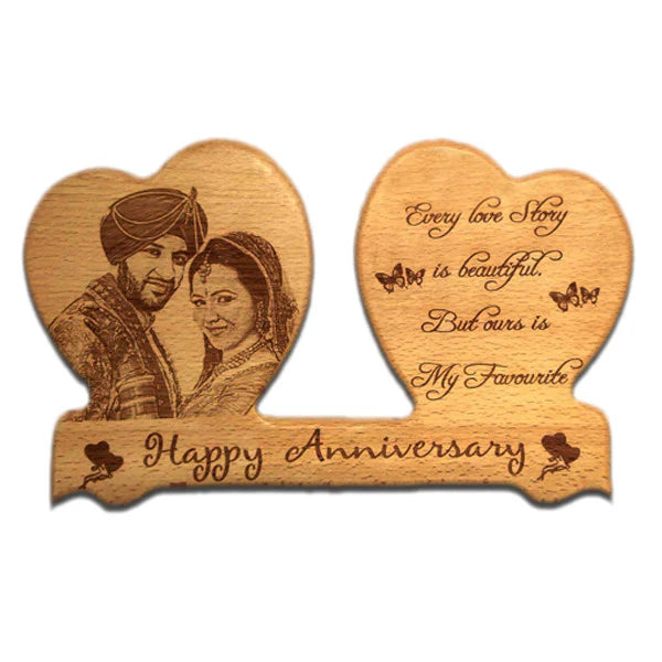 Double Heart Wooden Engraving