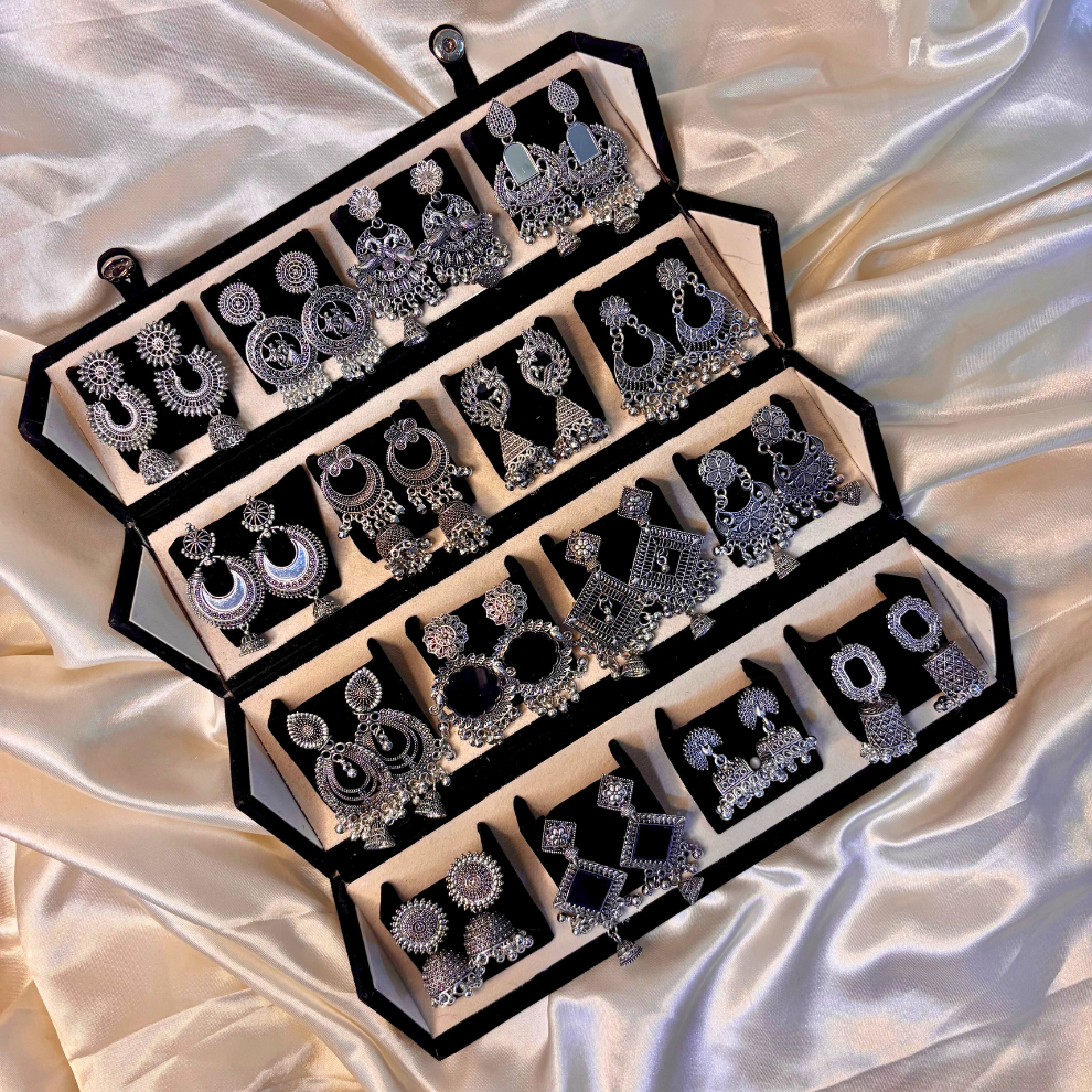 Luxury 16-Piece Silver Jhumka Combo Set for Women