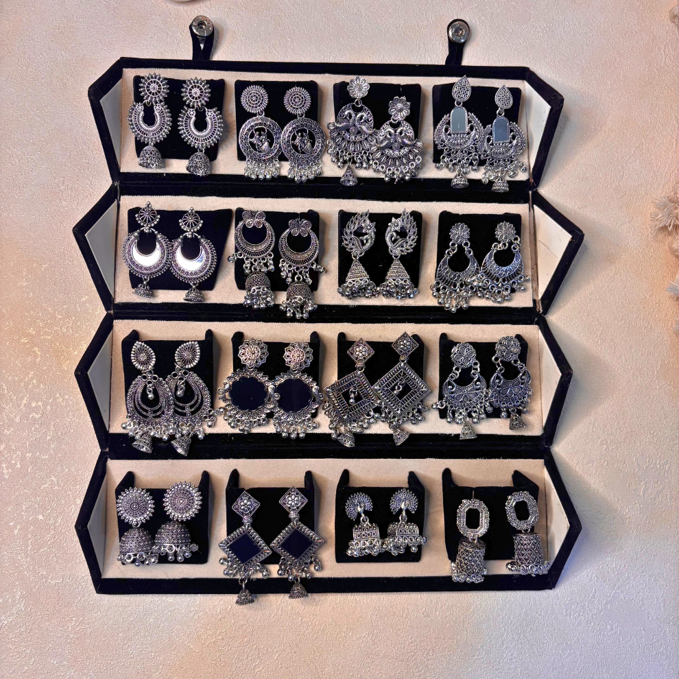 Luxury 16-Piece Silver Jhumka Combo Set for Women