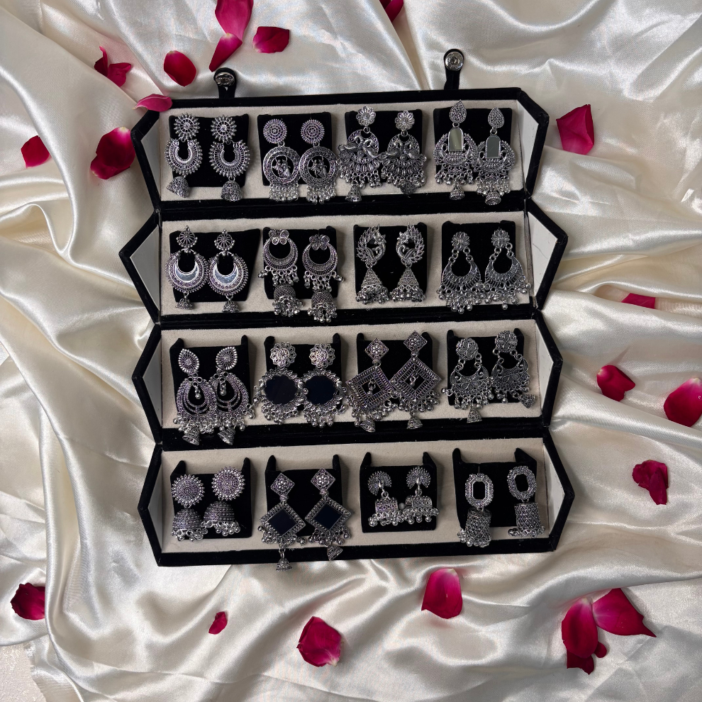 Luxury 16-Piece Silver Jhumka Combo Set for Women