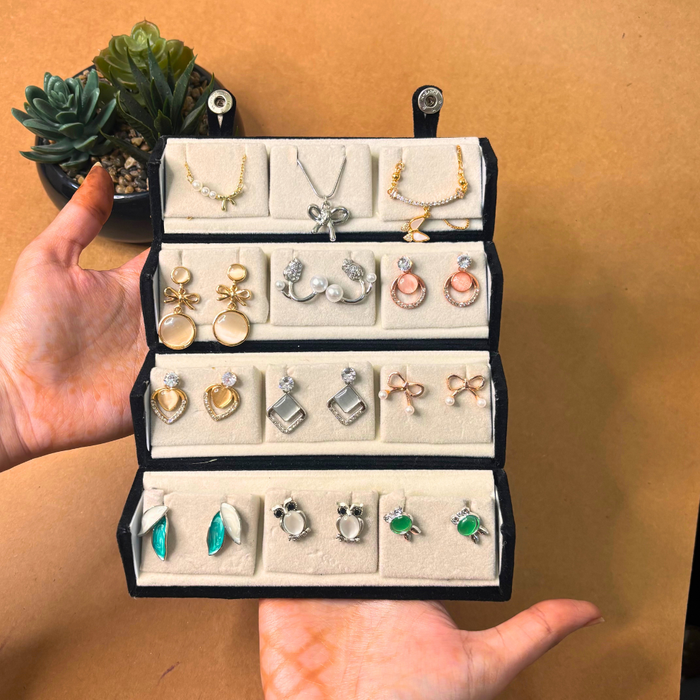 Set of 12 Stud Earrings with Pendants Box