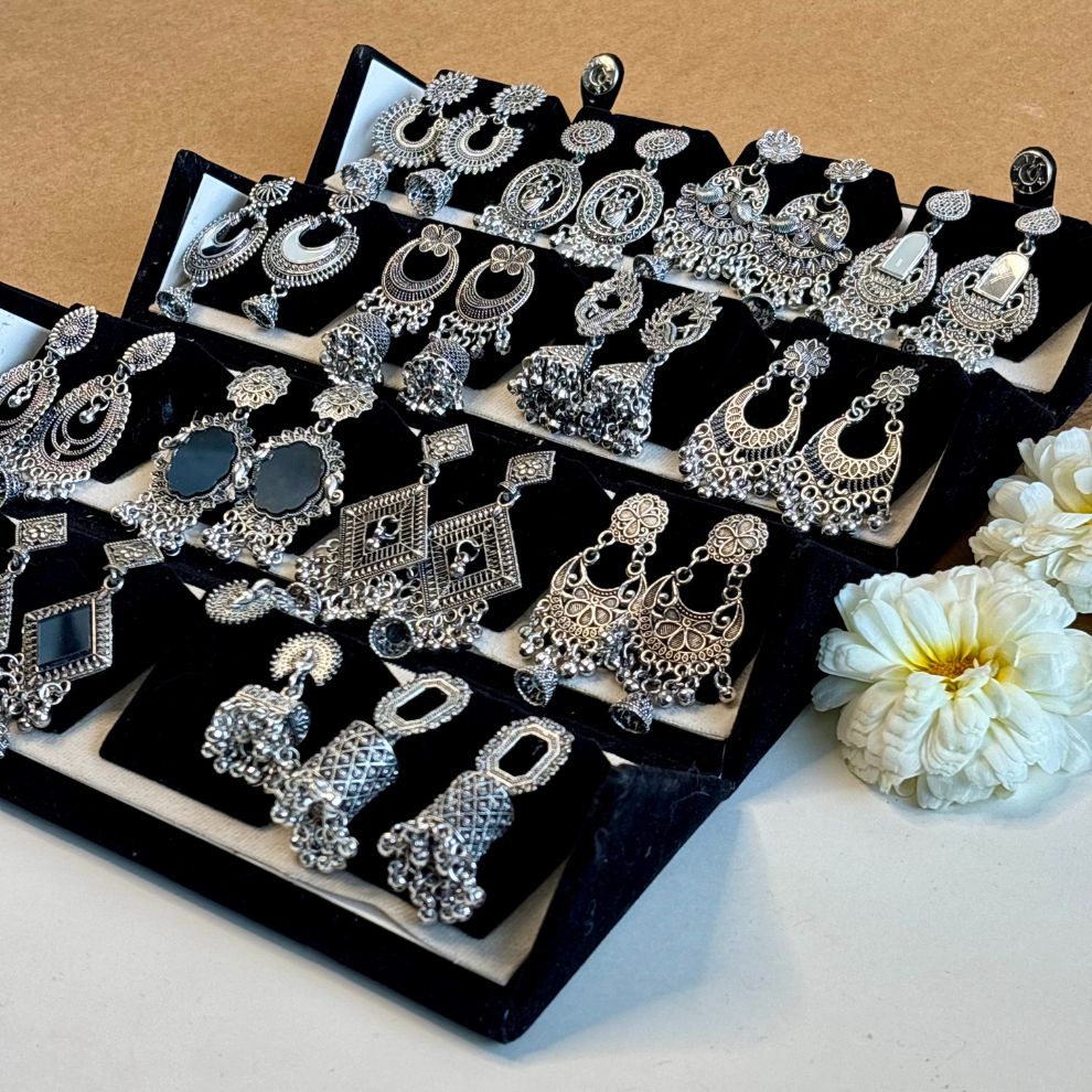 Luxury 16-Piece Silver Jhumka Combo Set for Women