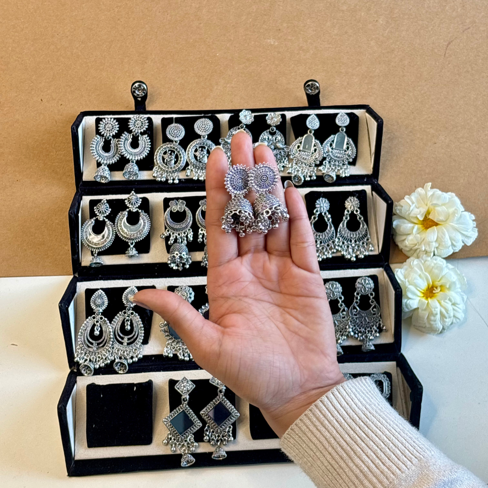 Luxury 16-Piece Silver Jhumka Combo Set for Women