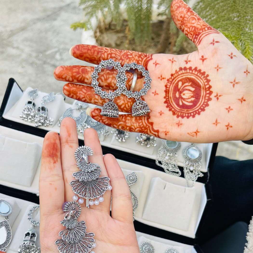 16 Premium Silver Jhumka Set