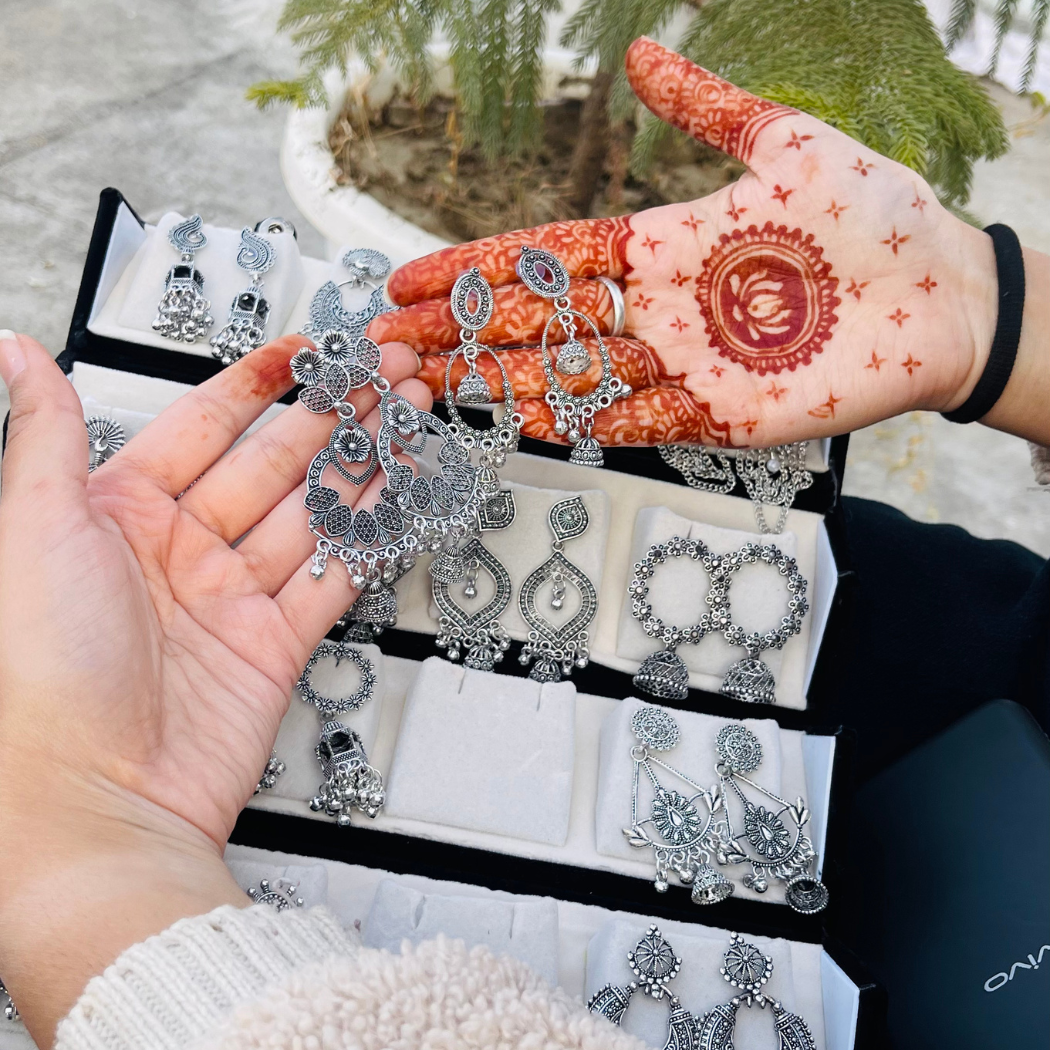 16 Premium Silver Jhumka Set