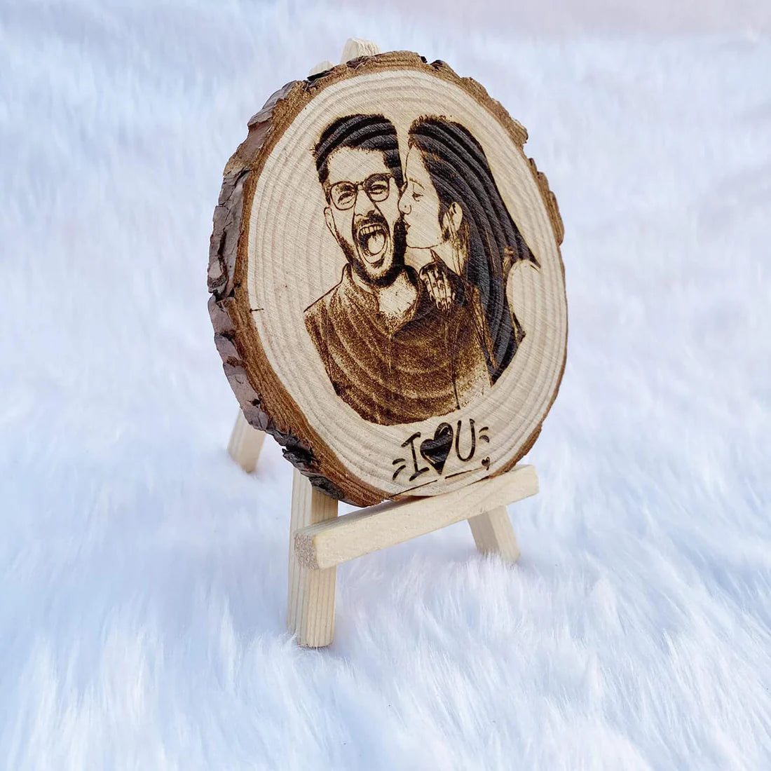 Natural Wooden Engraved Photo Frame with Free Stand