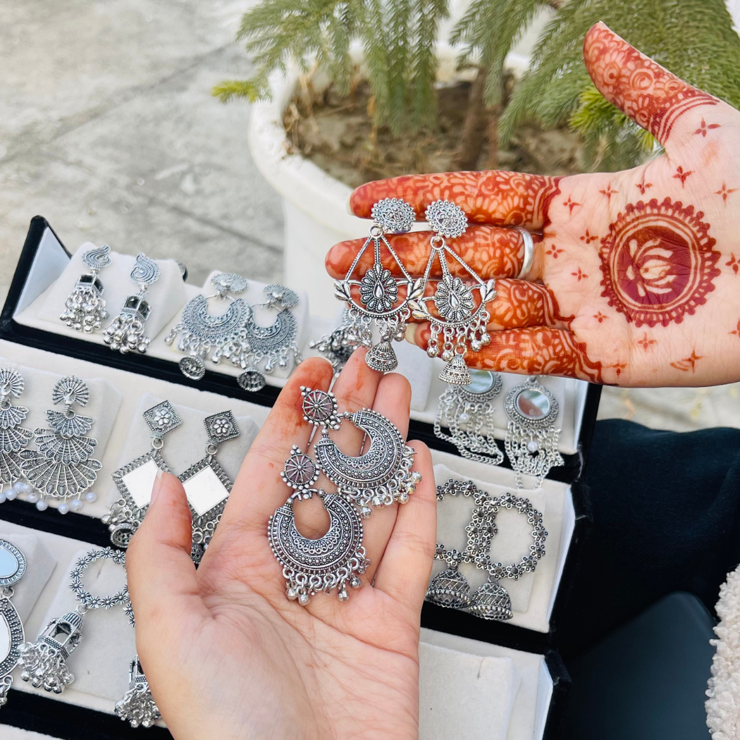 16 Premium Silver Jhumka Set