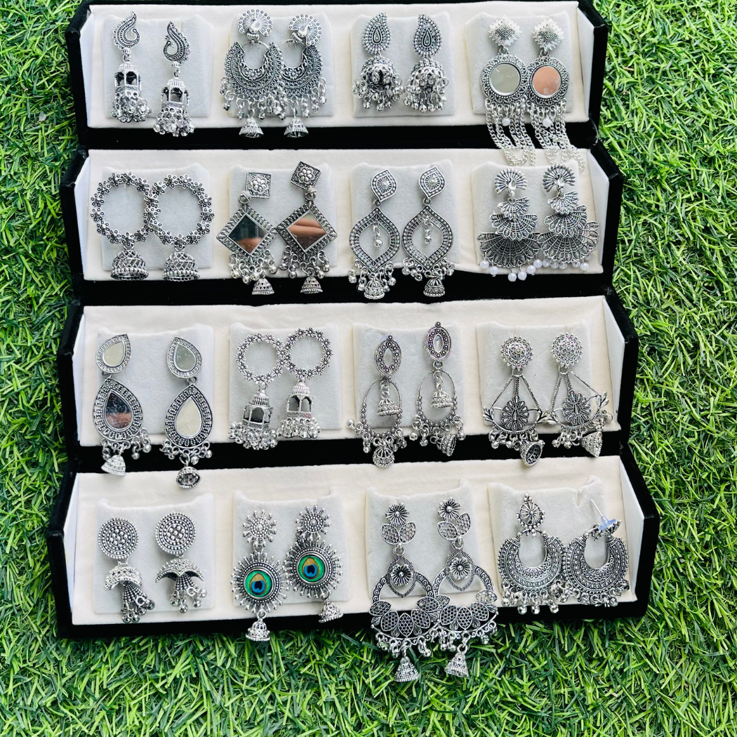 16 Premium Silver Jhumka Set