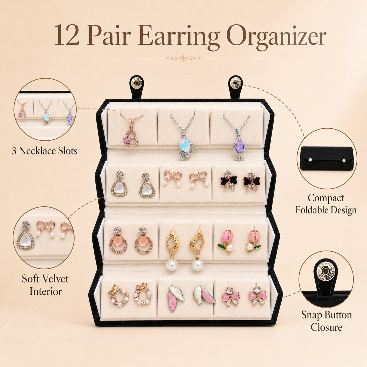 Set of 12 Stud Earrings with Pendants Box