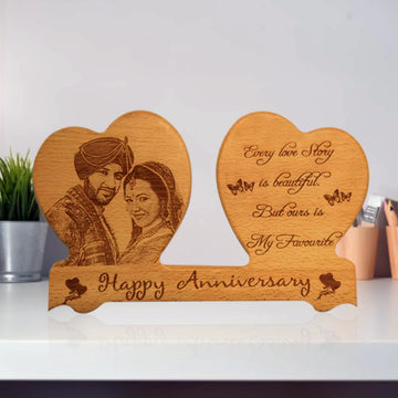Double Heart Wooden Engraving