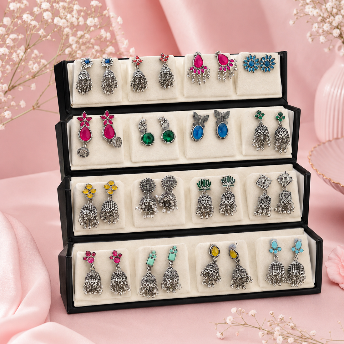 16 Colourful Jhumka with Folding Box