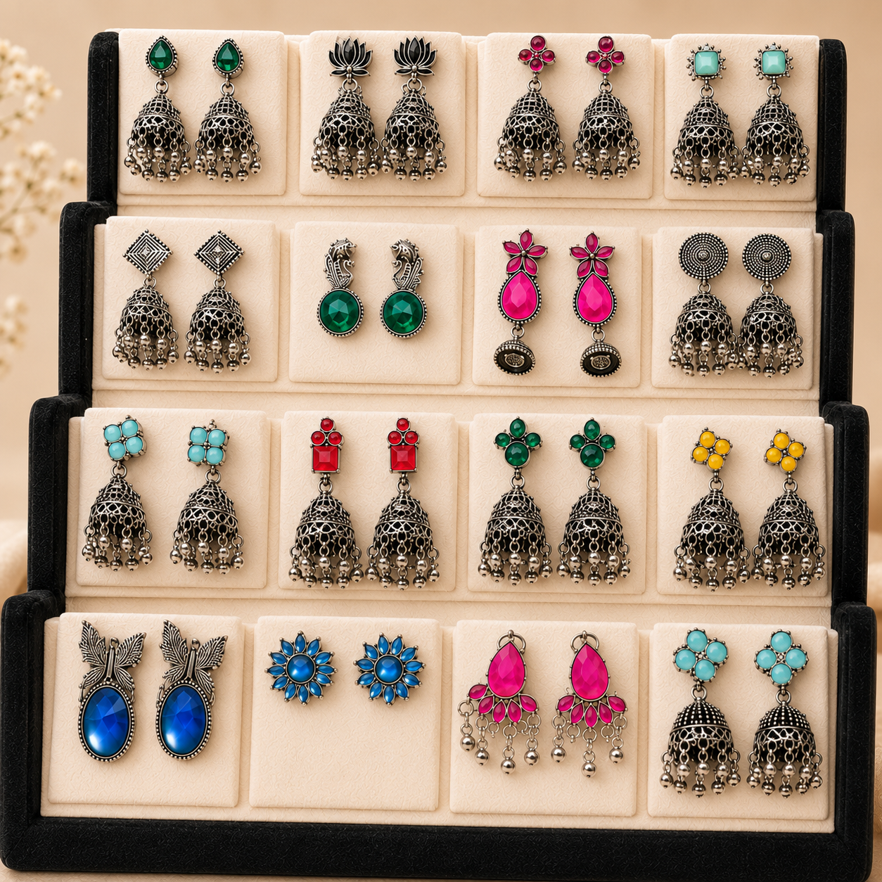 16 Colourful Jhumka with Folding Box