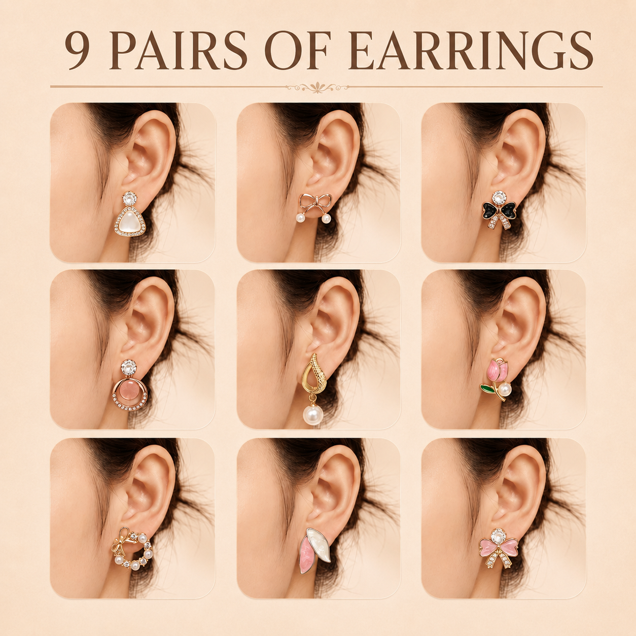 Set of 12 Stud Earrings with Pendants Box - 8