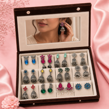 12 Designer Colorful Jhumkas Mirror Box