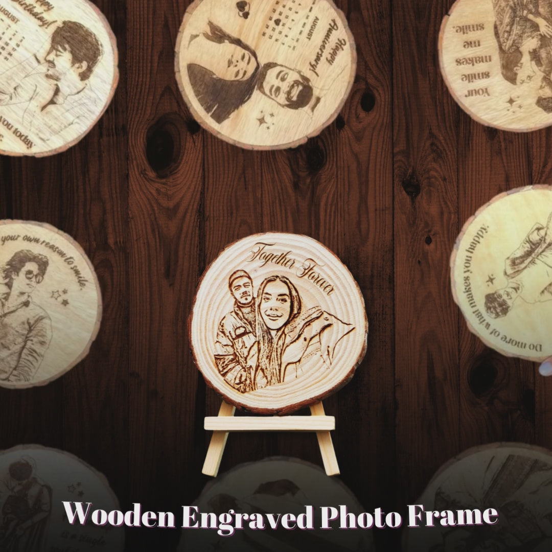 Natural Wooden Engraved Photo Frame with Free Stand