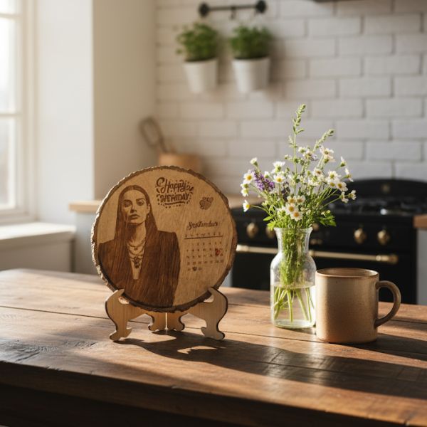 Customized Photo Frame on Wood with Calendar 🪵