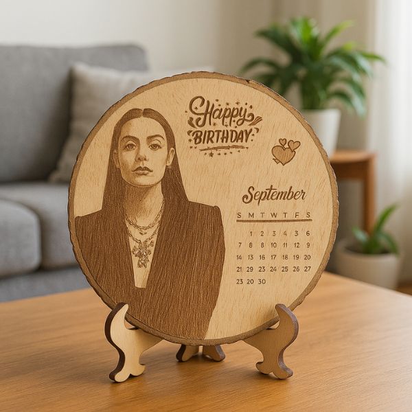 Customized Photo Frame on Wood with Calendar 🪵