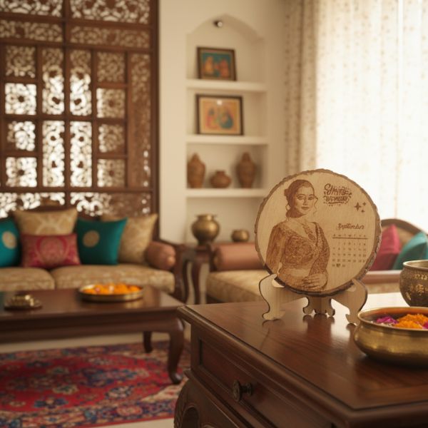 Customized Photo Frame on Wood with Calendar 🪵