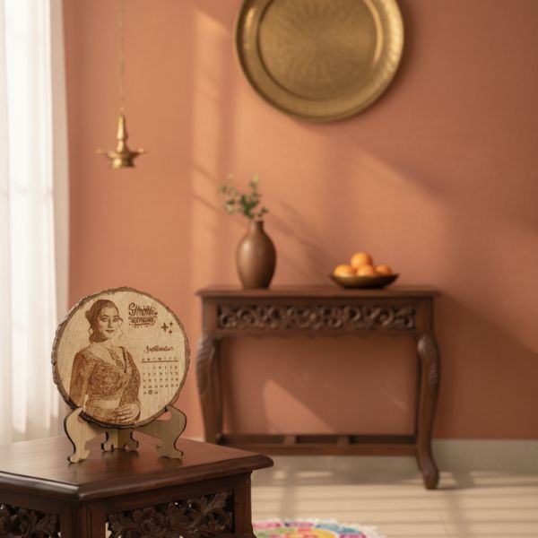 Customized Photo Frame on Wood with Calendar 🪵