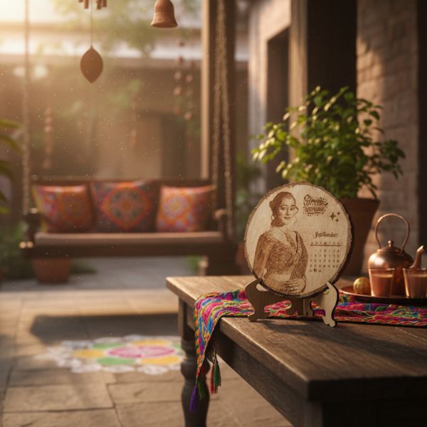 Customized Photo Frame on Wood with Calendar 🪵