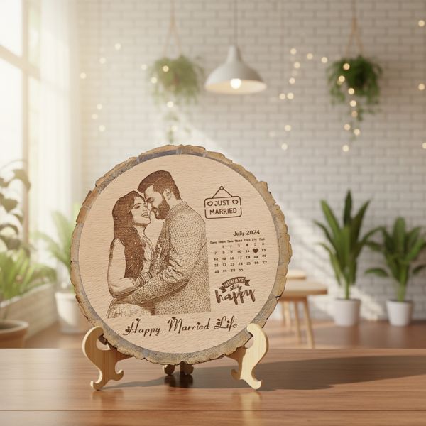 Customized Photo Frame on Wood with Calendar 🪵