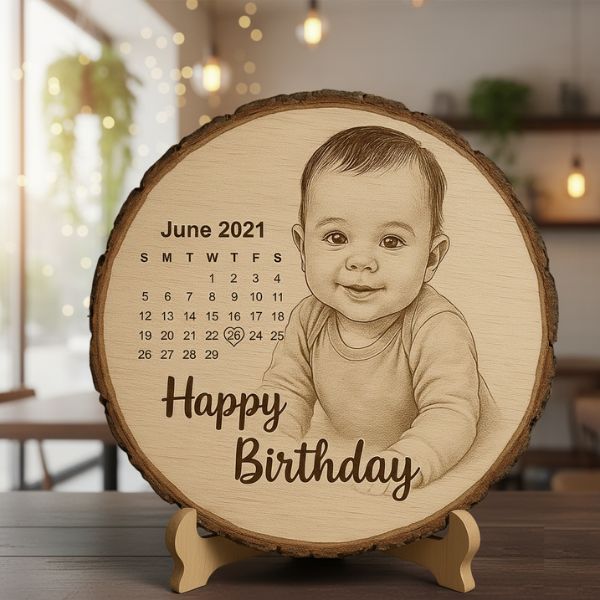 Customized Photo Frame on Wood with Calendar 🪵